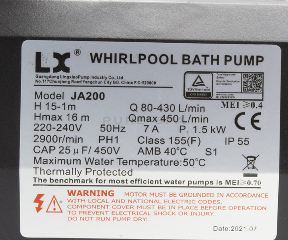 LX JA200 Jet Pump - 2HP - 1 Speed