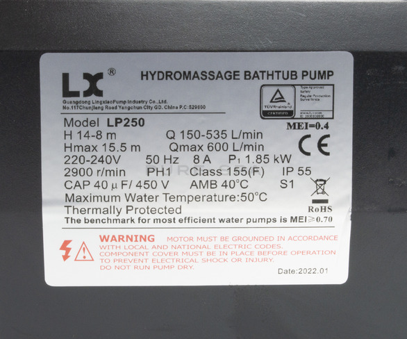 LX LP250 Spa Pump - 2 ½HP - 1 Speed