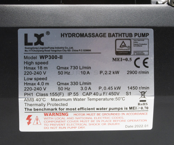 LX WP300-II Spa Pump - 3HP - 2 Speed