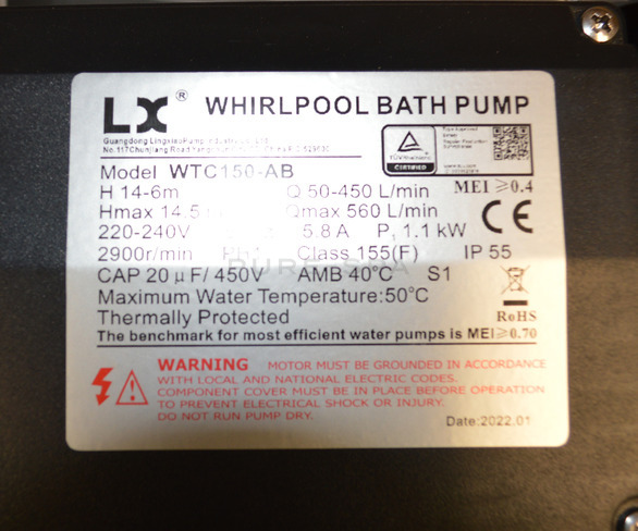 LX WTC150M Spa Pump - 1.5HP - 1 Speed