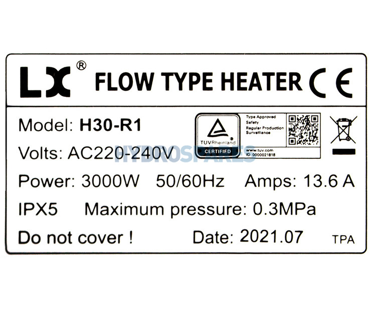 LX Straight Heater - H30-R1 + Switch Cable - 3.0kW