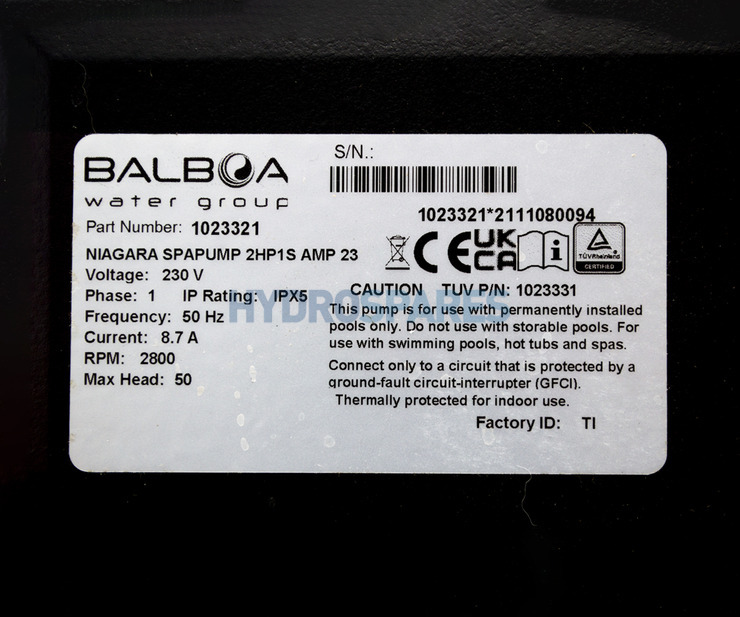 Balboa Niagara Spa Pump - 2HP - 1 Speed