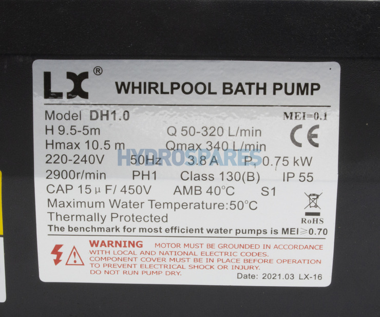 Wellis Spa Pump 1HP / 1 Speed Alternative