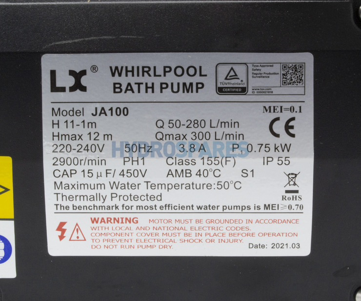 LX Circ / Whirlpool Pump - JA100 - 1HP