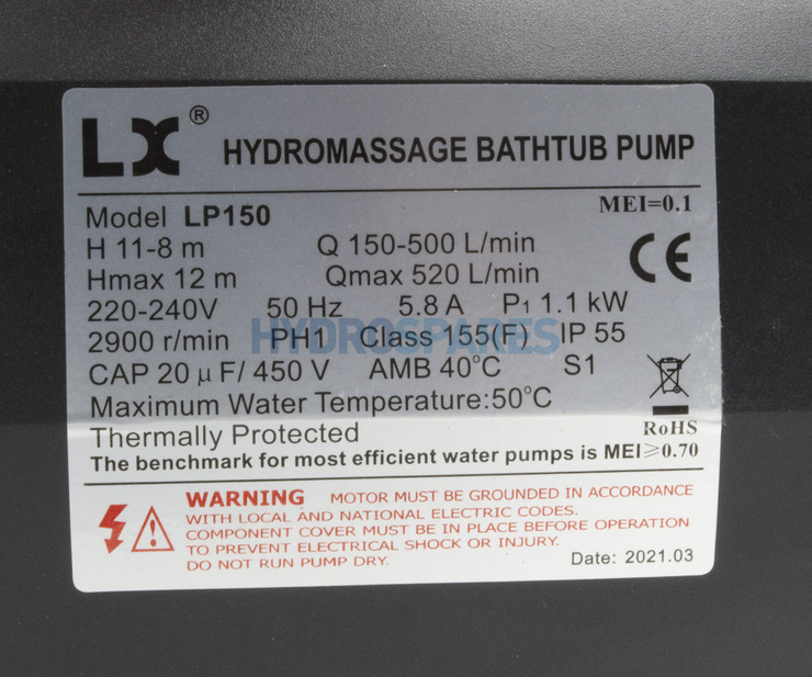 LX LP150 Spa Pump - 1 ½HP - 1 Speed