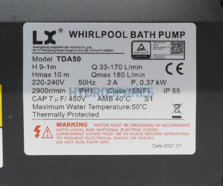 LX Circ / Whirlpool Pump - TDA50 - ½HP