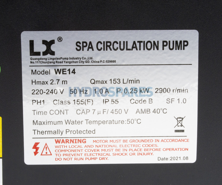E14 replacement pump (LX SPA Circulation Pump - WE14)