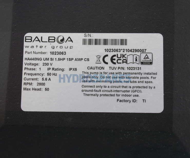 Balboa HA440NG Spa Pump - 1 ½HP - 1 Speed