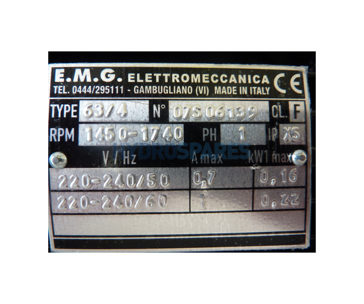 EMG Motor 48F - Single speed - 1/8Hp 