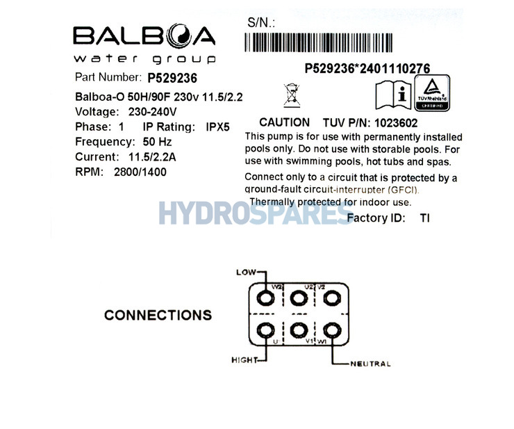 Balboa Niagara Spa Pump - 3HP - 2 Speed 