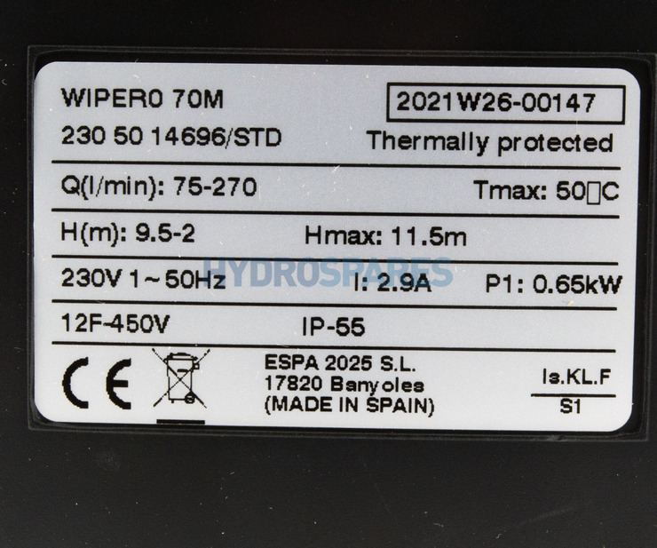 Espa Circualtion Pump - Wiper0 70M - ¾HP