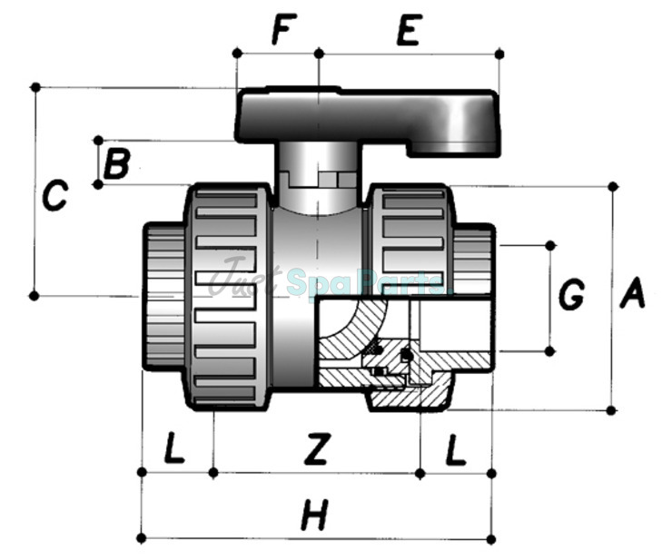 Comer PVC Ball Valve - Double Union 32mm - Grey