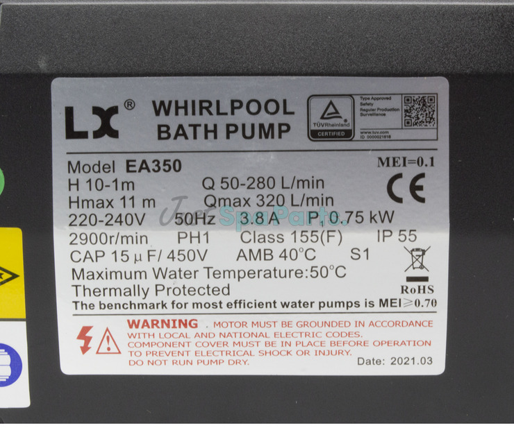 LX Circ / Whirlpool Pump - EA350 - 1HP