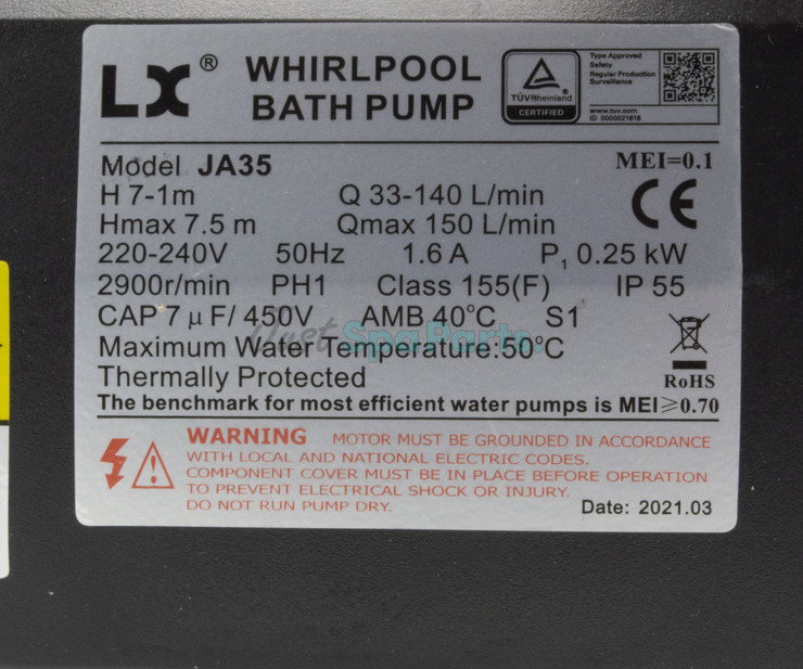 LX Circ / Whirlpool Pump - JA35 - 0.33HP