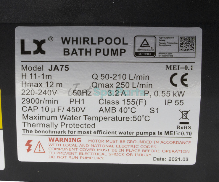 LX Circ / Whirlpool Pump - JA75 - ¾HP