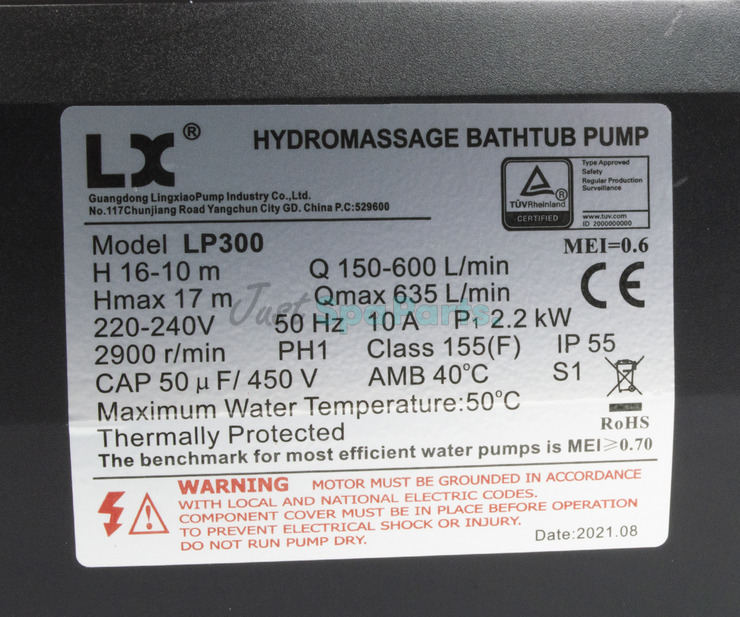 LX LP300 Spa Pump - 3HP - 1 Speed