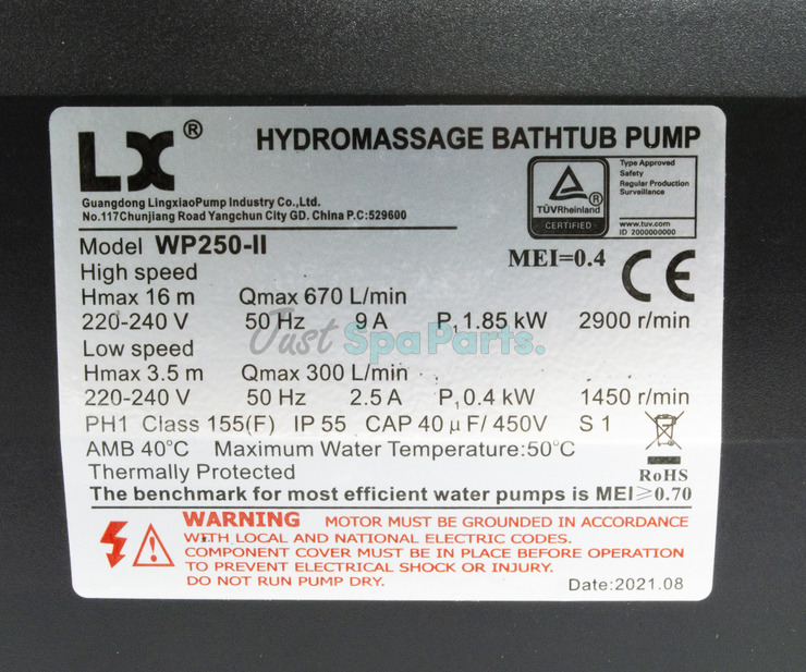 LX WP250-II Spa Pump - 2 ½HP - 2 Speed