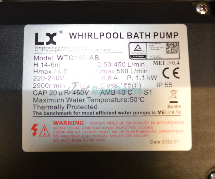 LX WTC150M Spa Pump - 1.5HP - 1 Speed